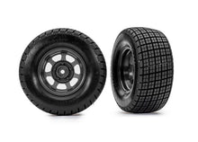 Load image into Gallery viewer, Traxxas Tires &amp; wheels, assembled, glued (dirt oval, graphite gray wheels, Hoosier® tires, foam inserts) (2) (2WD front only)