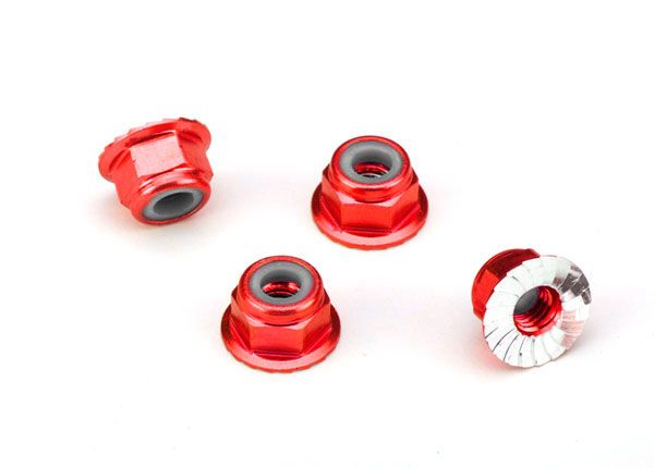 Traxxas Nuts, aluminum, flanged, serrated (4mm)