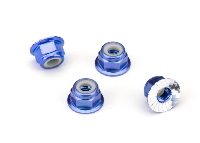 Traxxas Nuts, aluminum, flanged, serrated (4mm)