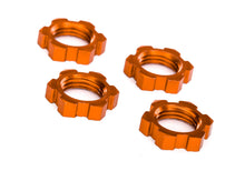 Load image into Gallery viewer, Serrated 17 mm Orange Aluminum Splined Wheel Nuts (4)