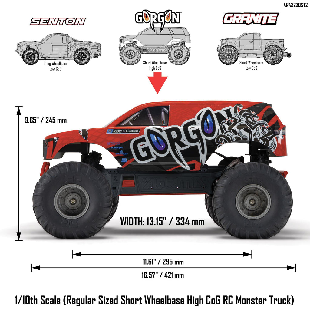 Arrma 1/10 GORGON 4X2 MEGA 550 Brushed Monster Truck RTR with Battery & Charger