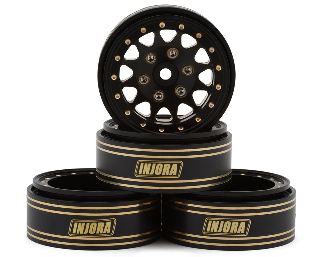 Injora 1.3" D-Slot Brass Micro Rock Crawler Beadlock Wheels (68g ea) (Black)