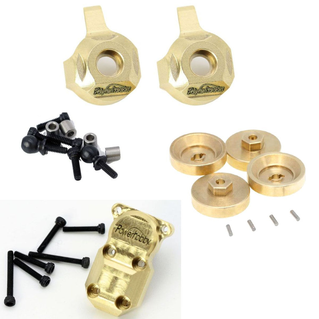 Power Hobby Axial SCX24 Brass Hex Hubs / Diff Cover / Front Knuckles COMBO