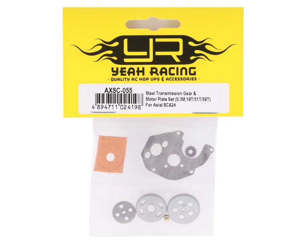 Axial SCX24 Steel Transmission Gear & Motor Plate set (0.3m, 19T/51T/59T)