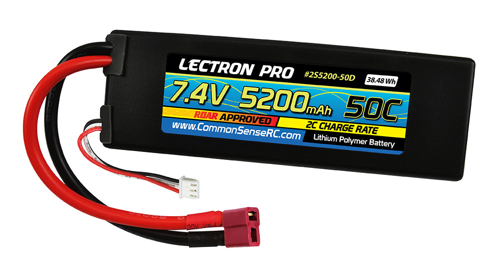 Lectron Pro 7.4V 5200mAh 50C Lipo Battery for 1/10th Scale Cars & Trucks - Losi, ECX