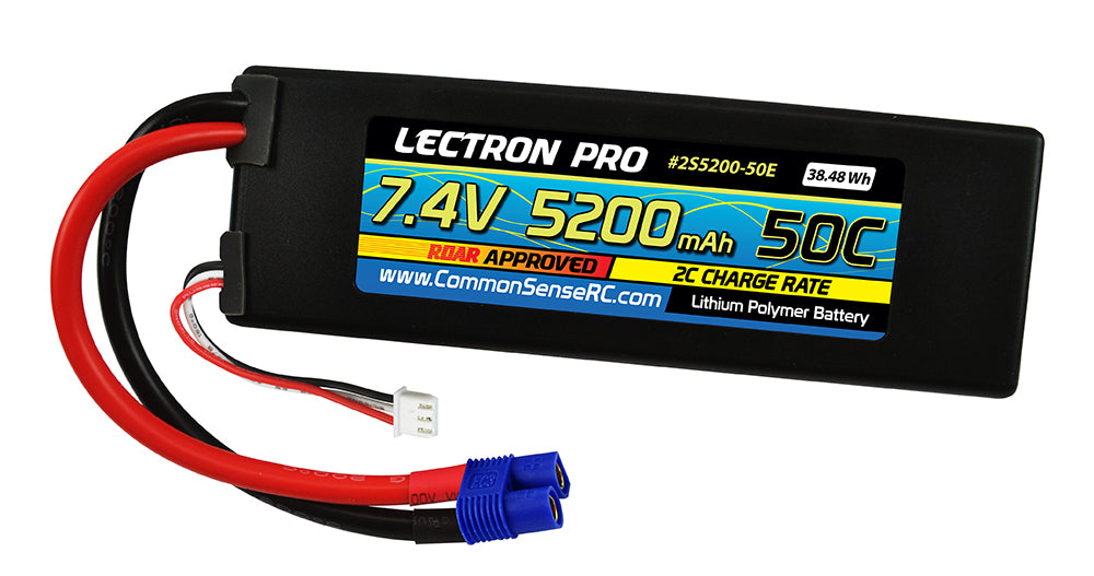 Lectron Pro 7.4V 5200mAh 50C Lipo Battery for 1/10th Scale Cars & Trucks - Losi, ECX