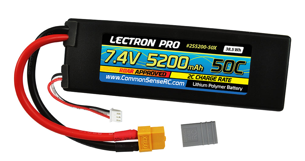 Lectron Pro 7.4V 5200mAh 50C Lipo Battery for 1/10th Scale Cars & Trucks - Losi, ECX