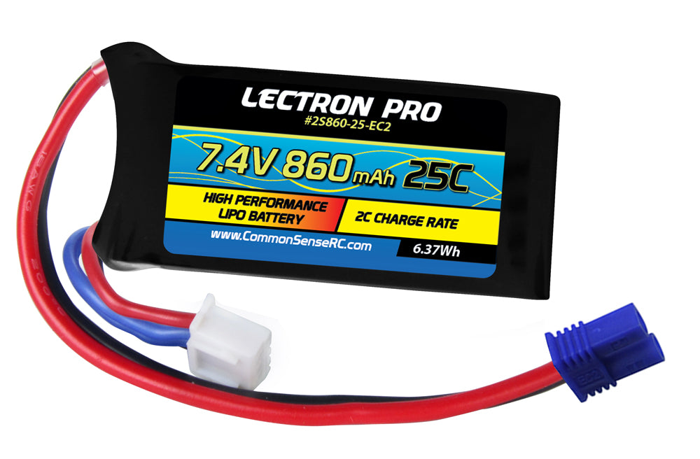 Lectron Pro 7.4V 860mAh 25C Lipo Battery with EC2 Connector for Losi Mini T
