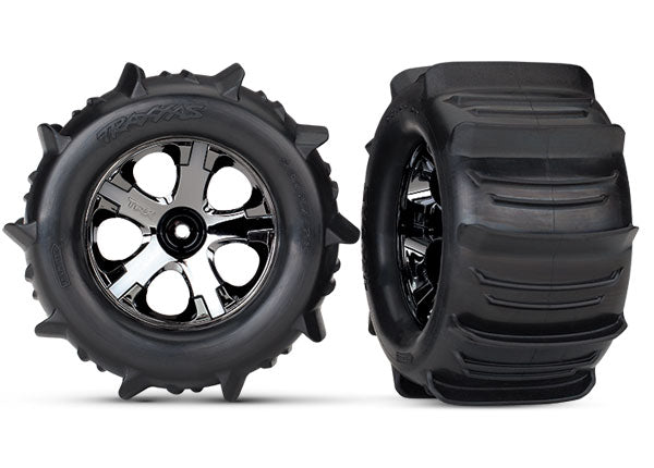 Traxxas Paddle Tires 2.8" Pre-Mounted w/All-Star Nitro Front Wheels (2) (Black Chrome)
