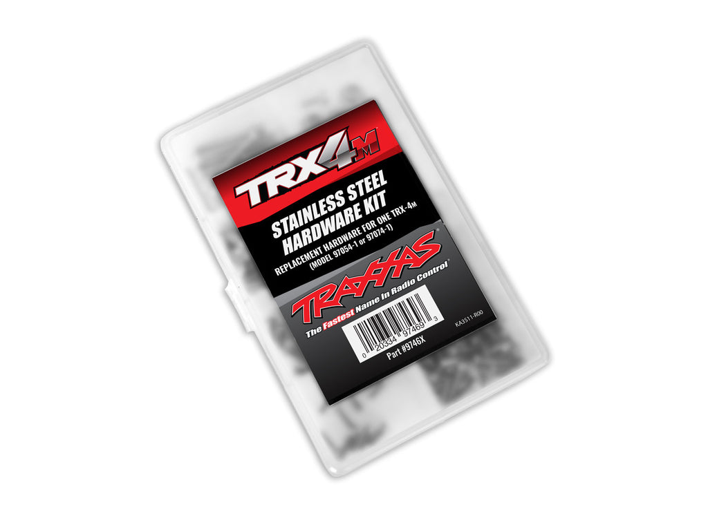 traxxas trx4m  Hardware kit, stainless steel, complete (contains all stainless steel hardware used on 1/18-scale Ford Bronco or Land Rover® Defender®) (includes body hardware and clear plastic storage container)