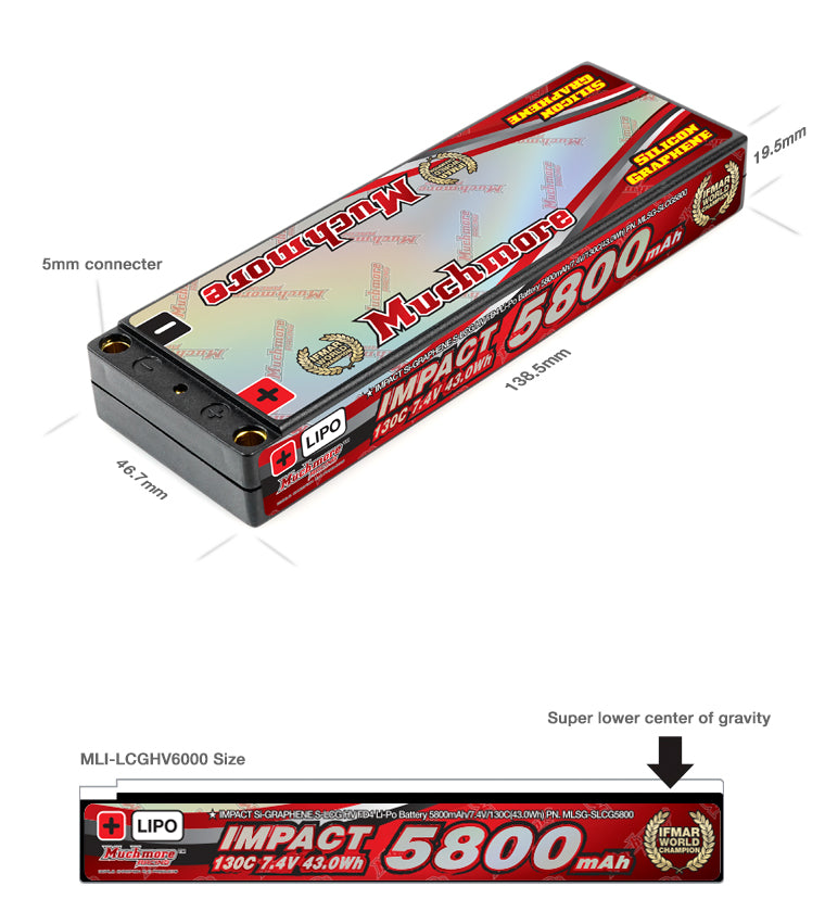 Much More Racing IMPACT Silicon Graphene  LCG FD4 Li-Po Battery 5800mAh/7.4V 130C Flat Hard Case