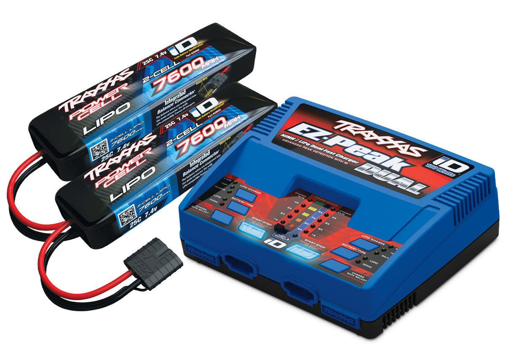 Battery/charger completer pack (includes #2972 Dual iD charger (1), #2869X 7600mAh 7.4V 2-cell 25C LiPo iD® Battery (2))