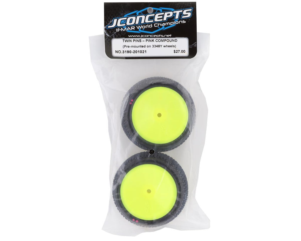 JConcepts Twin Pins 2.2" Pre-Mounted Rear Buggy Carpet Tires (Yellow) (2) (Pink) w/12mm Hex