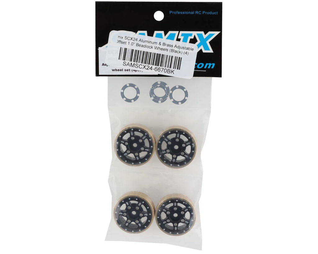 Samix SCX24 Aluminum & Brass Adjustable Offset 1.0" Beadlock Wheels (Black) (4)