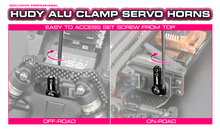 Load image into Gallery viewer, Hudy Alu Clamp Servo Horn - Futaba, Savöx - Offset 1-Hole M3 - 25T