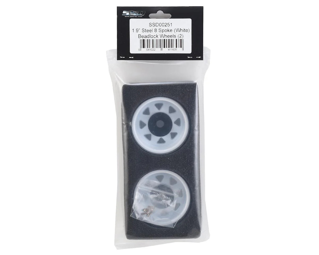 SSD RC 1.9"" Steel 8 Spoke Beadlock Wheels (White) (2)