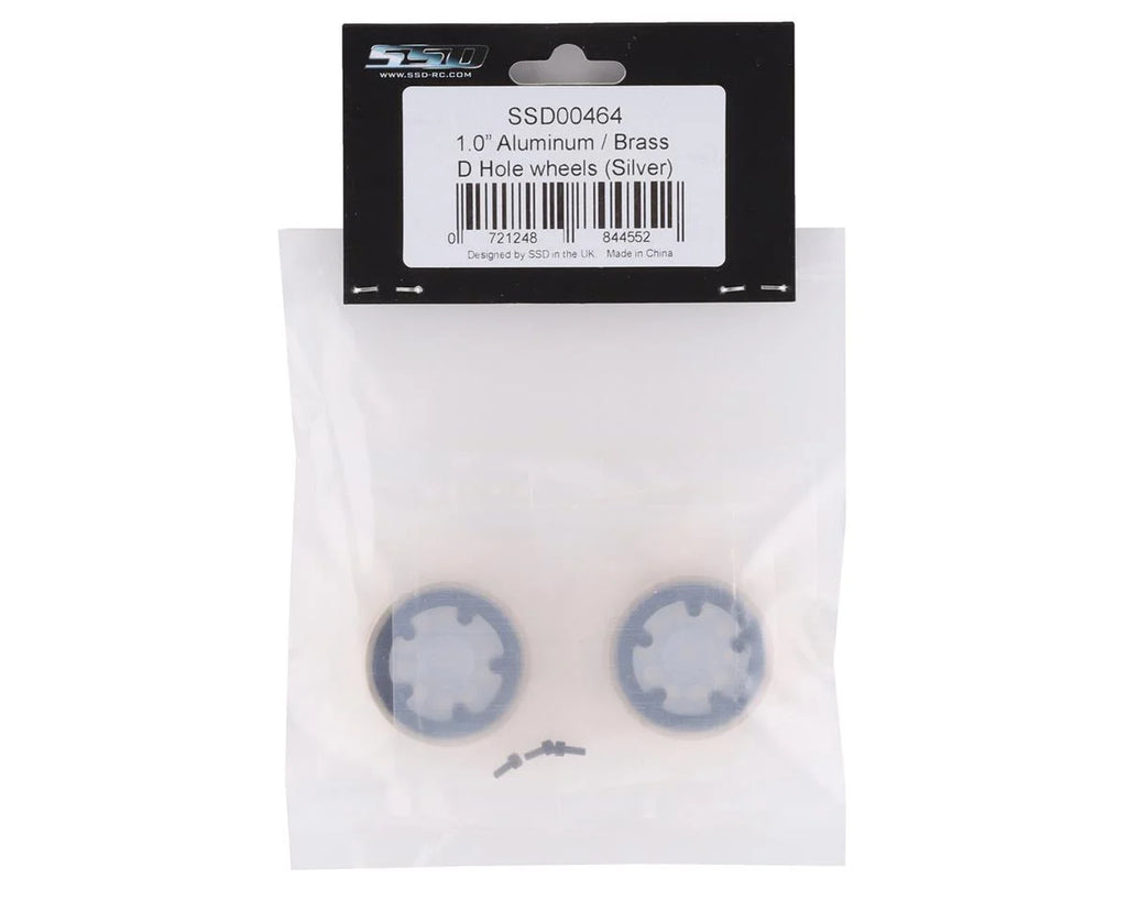 SSD RC SCX24 1.0” Aluminum / Brass D Hole Beadlock Wheels (Silver) (2)