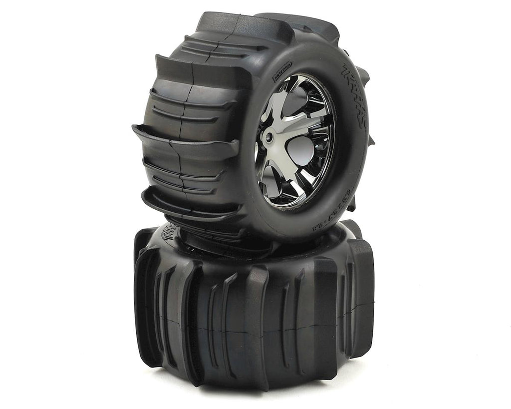 Traxxas Paddle Tires 2.8" Pre-Mounted w/All-Star Electric Rear Wheels (2) (Black Chrome)