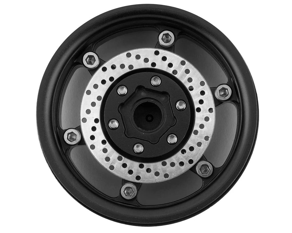 Yeah Racing 1.9" Aluminum BXN 6 Spoke Beadlock Wheels w/Faux Rotors (Black) (2) w/12mm Hex